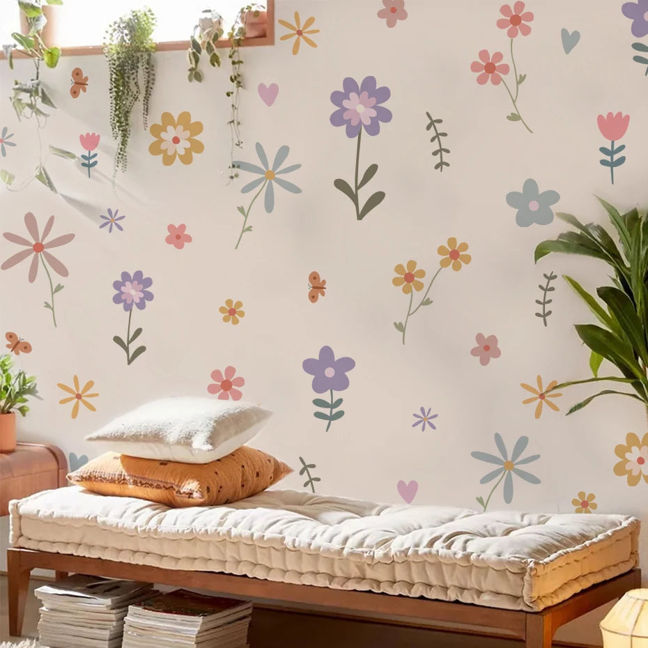 Cartoon Flowers and Leaves Wall Decal | Home Decor displayed in room decor by HomeDecorDecals.