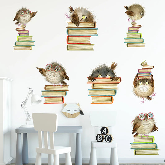 Cute Owl and Books Wall Sticker | Kids Room Decor removable peel and stick wall decal by HomeDecorDecals.