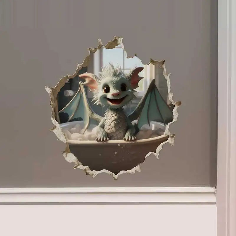 Dragon Parent and Child Reading in Wall Hole Decal | Home Decor design details by HomeDecorDecals.