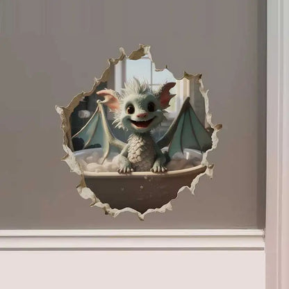 Dragon Parent and Child Reading in Wall Hole Decal | Home Decor design details by HomeDecorDecals.