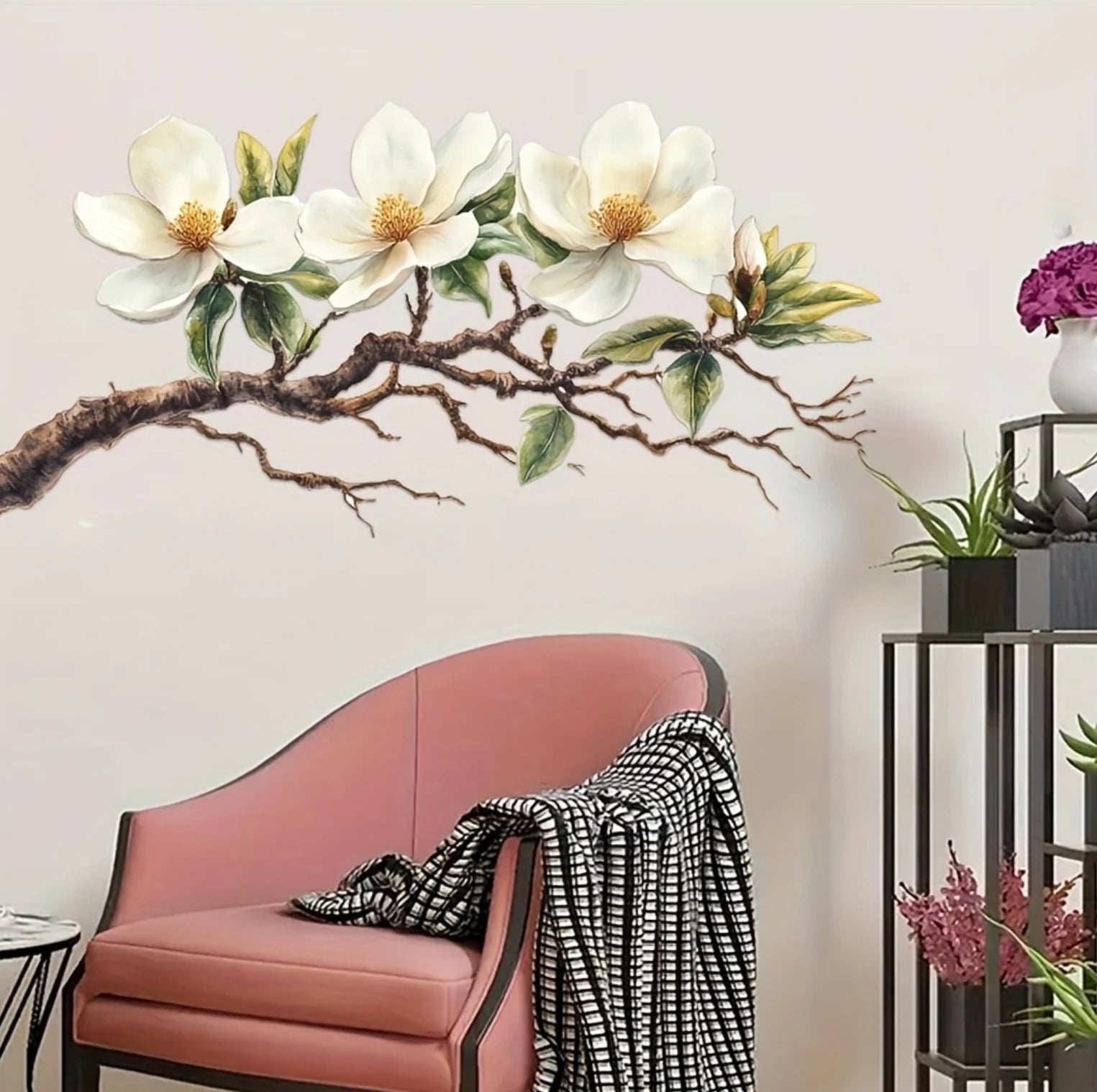 Elegant White Magnolia Blossom Wall Decal | Home Decor displayed in room decor by HomeDecorDecals.