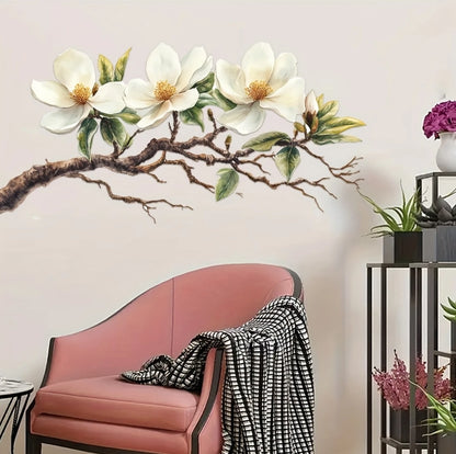 Elegant White Magnolia Blossom Wall Decal | Home Decor displayed in room decor by HomeDecorDecals.