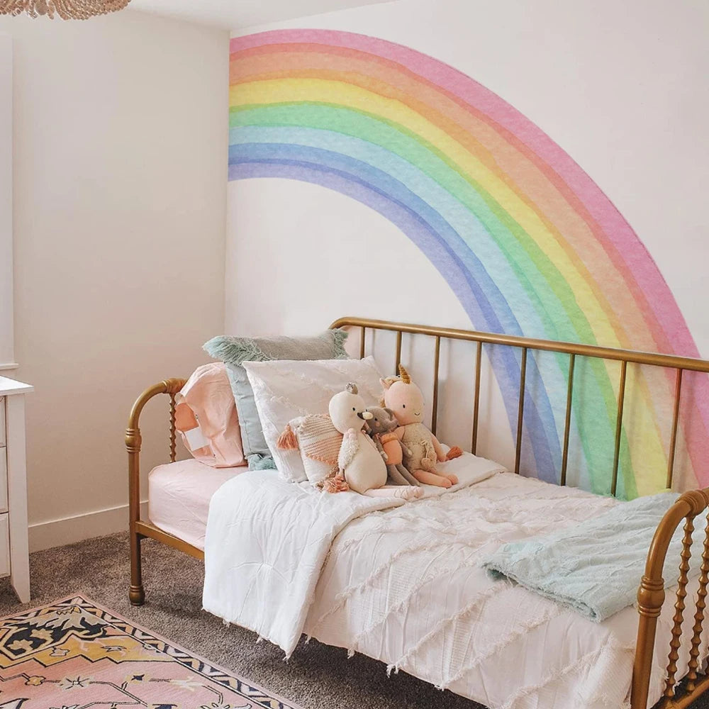Large Watercolor Rainbow Wall Stickers For Kids Rooms Giant Child Wall Rainbow Stickers Pastel Boho Rainbow Wall Sticker-HomeDecorDecals_com