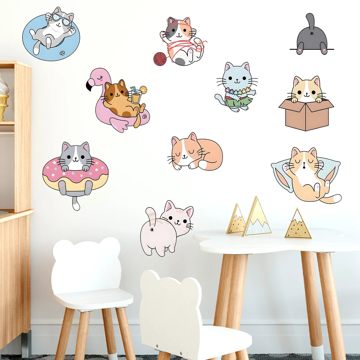 1Pc Cartoon Cute Playing Cat Wall Decals Bedroom Accessories Wall Stickers for Kids Room Decoration Children's Home Decor-HomeDecorDecals_com