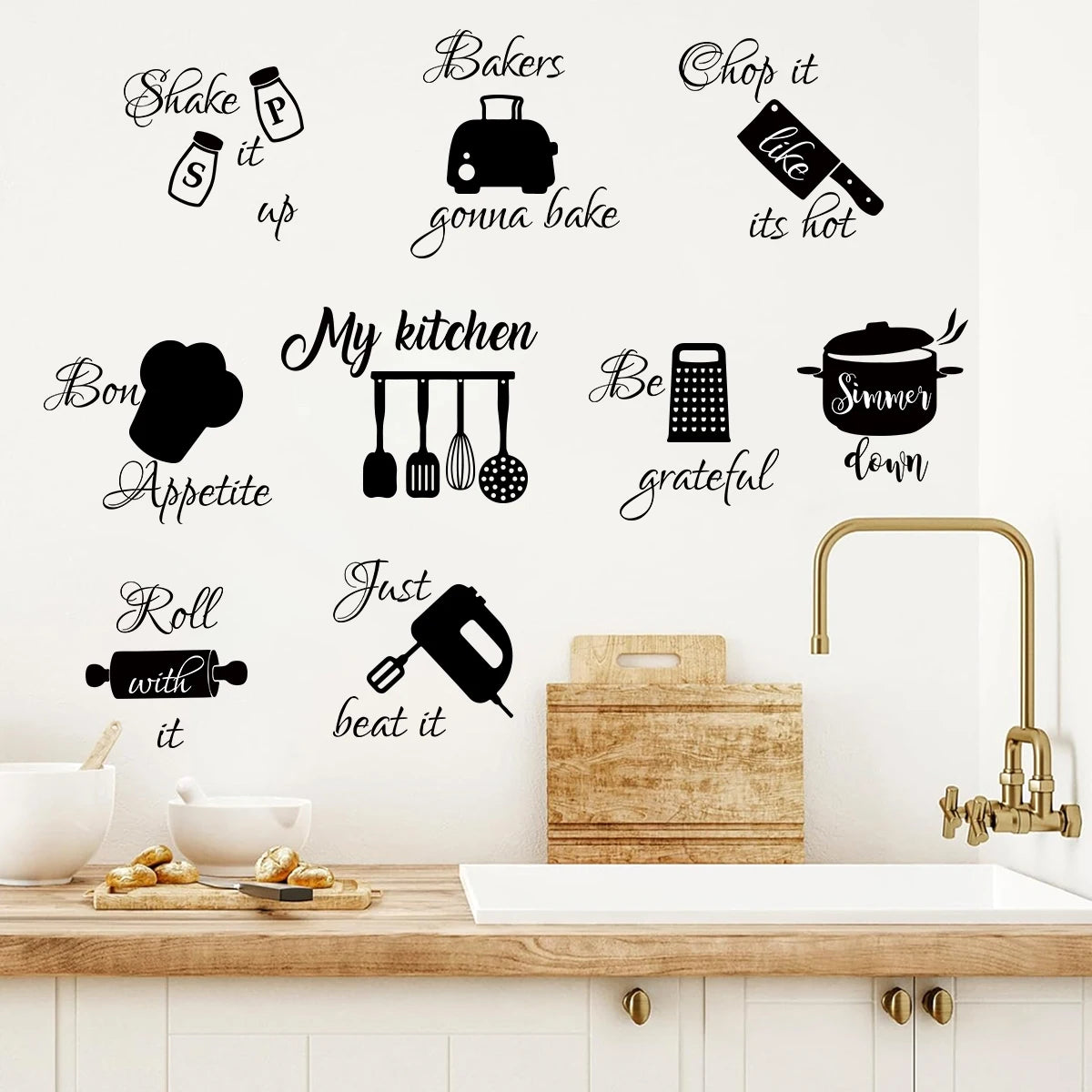 3pcs Set Kitchenware Pattern Wall Decals Living Room Decoration Kitchen Wall Stickers Home Decor Bedroom Accessories-HomeDecorDecals_com