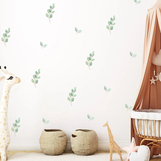 Boho Green Leaves Wall Stickers Nursery Art Kids Room Removable Watercolor Wall Decals Nordic Children Interior Home Decoration-HomeDecorDecals_com