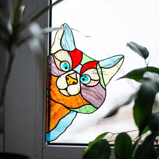 Cat Peeking Window Glass Decal | Home Decor removable peel and stick wall decal by HomeDecorDecals.