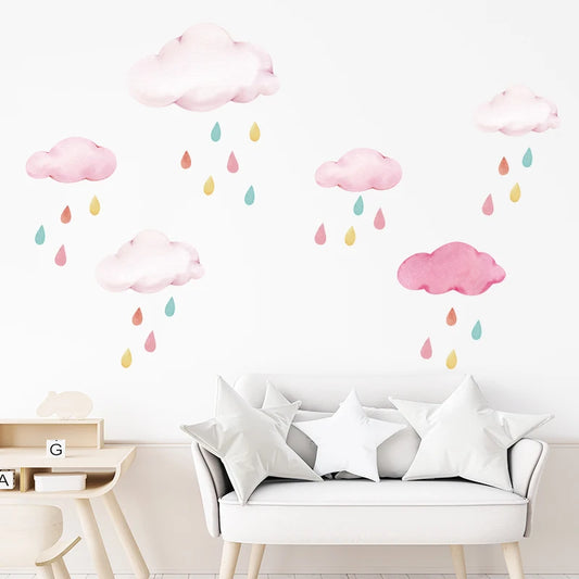 Soft Pink Clouds Colorful Raindrop Wall Stickers for Girl Room Wall Decals Beautiful Home Decorative Nursery Wall Decals Murals-HomeDecorDecals_com