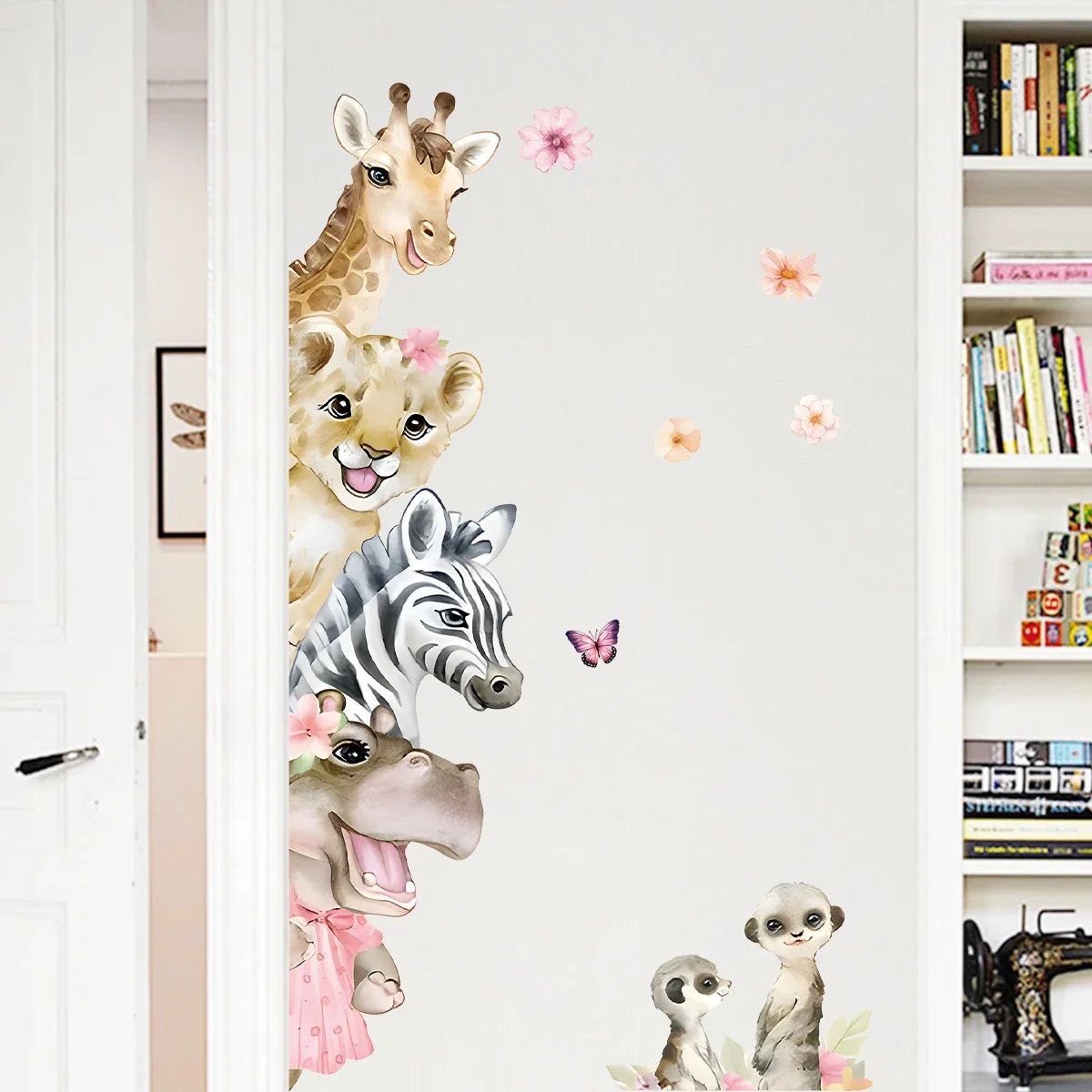 Cartoon Cute Watercolour Animals Door Stickers Decoration for Bedroom Wall Sticker Living Room Wall Art Home Decore Kids Room-HomeDecorDecals_com