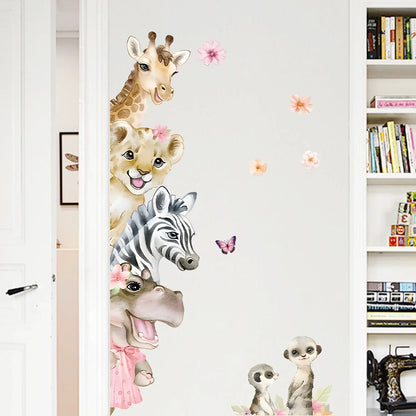 Cartoon Cute Watercolour Animals Door Stickers Decoration for Bedroom Wall Sticker Living Room Wall Art Home Decore Kids Room-HomeDecorDecals_com