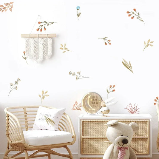 Boho Style Wall Sticker Flowers Leaves Watercolor Nursery Vinyl Wall Art Decals for Living Room Bedroom Kids Room Home Decor-HomeDecorDecals_com