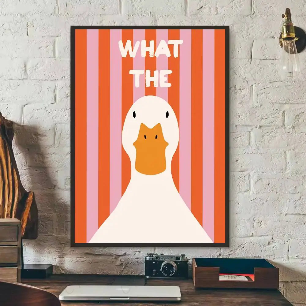 What The Duck Print Art Funny Cute Animal Poster Self-adhesive Art Waterproof Paper Sticker Coffee House Bar Room Wall Decor-HomeDecorDecals_com