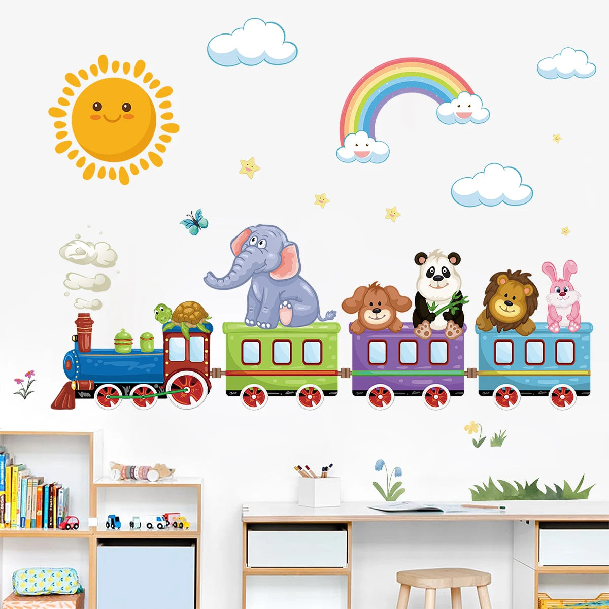 Cute Rainbow Train Wall Sticker PVC Kids Room Decor-HomeDecorDecals_com