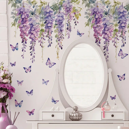 Purple Flower and Butterfly Floral Wall Decal | Home Decor removable peel and stick wall decal by HomeDecorDecals.