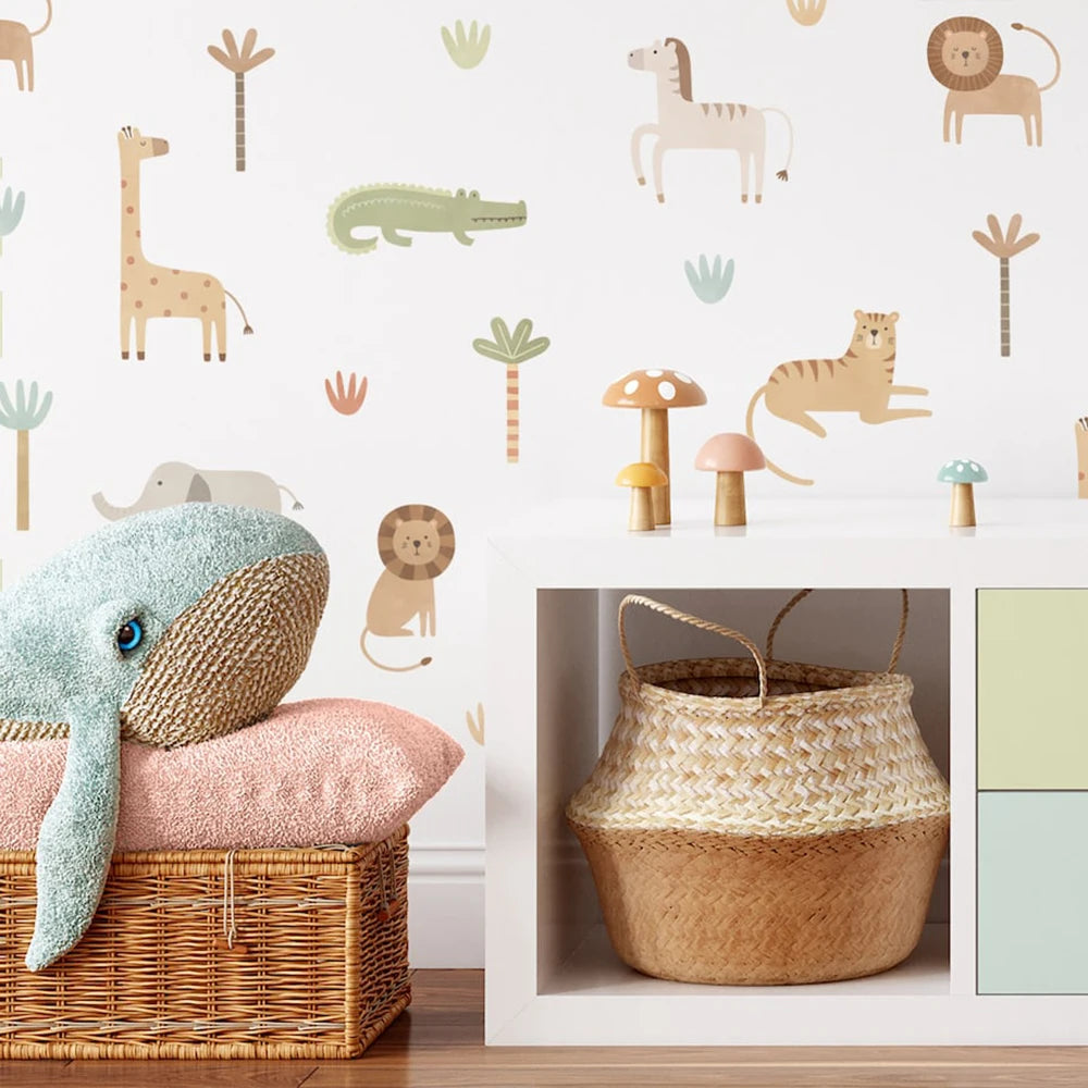 Close-up view of Cartoon Safari Animals Wall Decal | Room Decor by HomeDecorDecals.