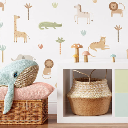 Close-up view of Cartoon Safari Animals Wall Decal | Room Decor by HomeDecorDecals.