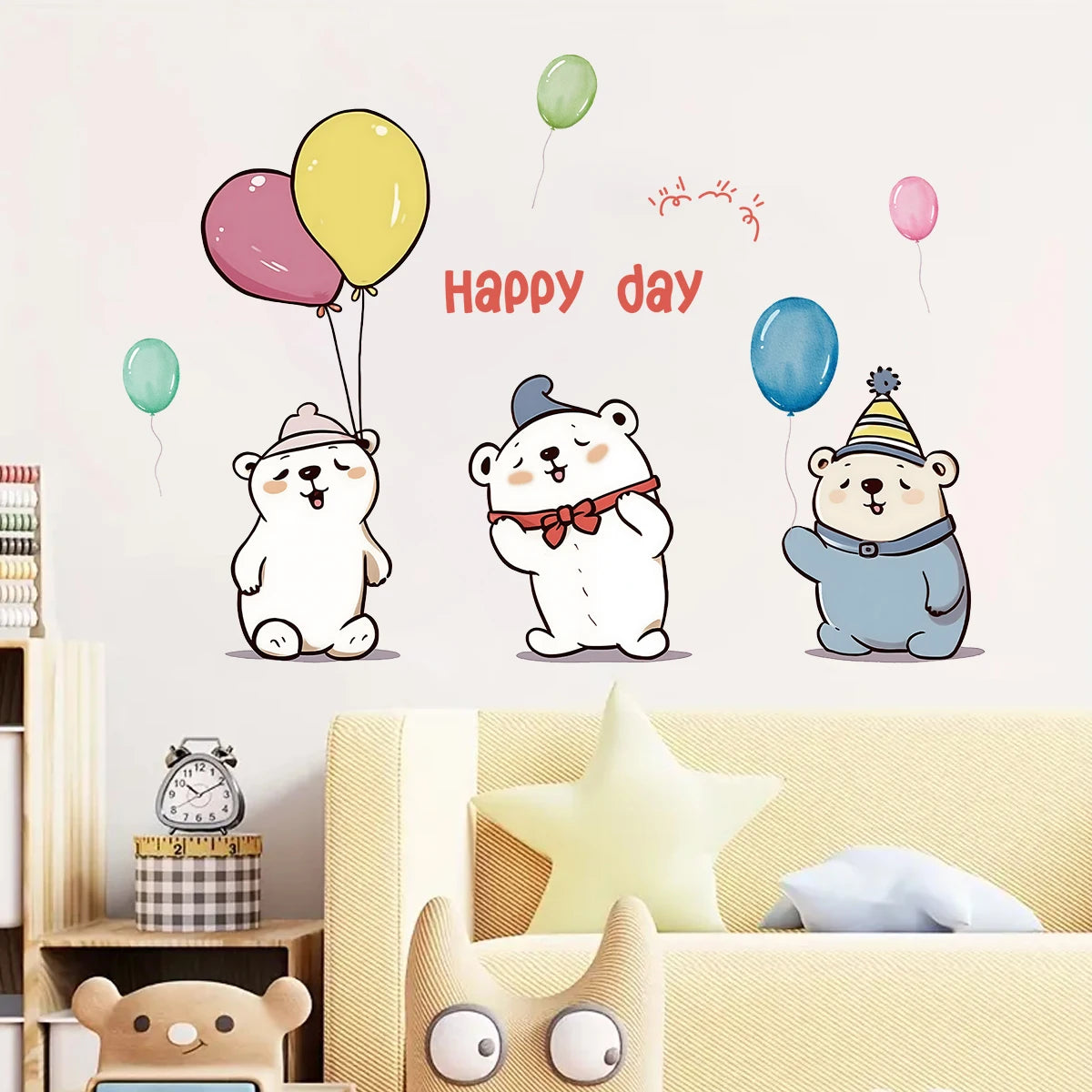 1pcs Cartoon Cute Balloon Bear Pattern Removable PVC Wall Stickers for Kids Room Decor Wall Decals Bedroom Decoration-HomeDecorDecals_com