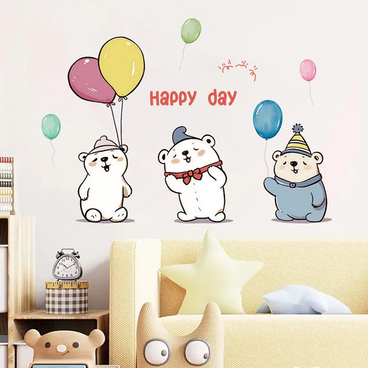 1pcs Cartoon Cute Balloon Bear Pattern Removable PVC Wall Stickers for Kids Room Decor Wall Decals Bedroom Decoration-HomeDecorDecals_com
