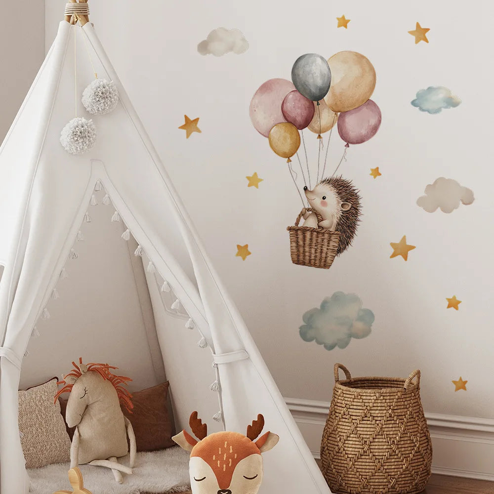 1PCS Cartoon Hedgehog Hot Air Balloon Bedroom Commercial Place Home Beautification Decorative Wall Stickers-HomeDecorDecals_com