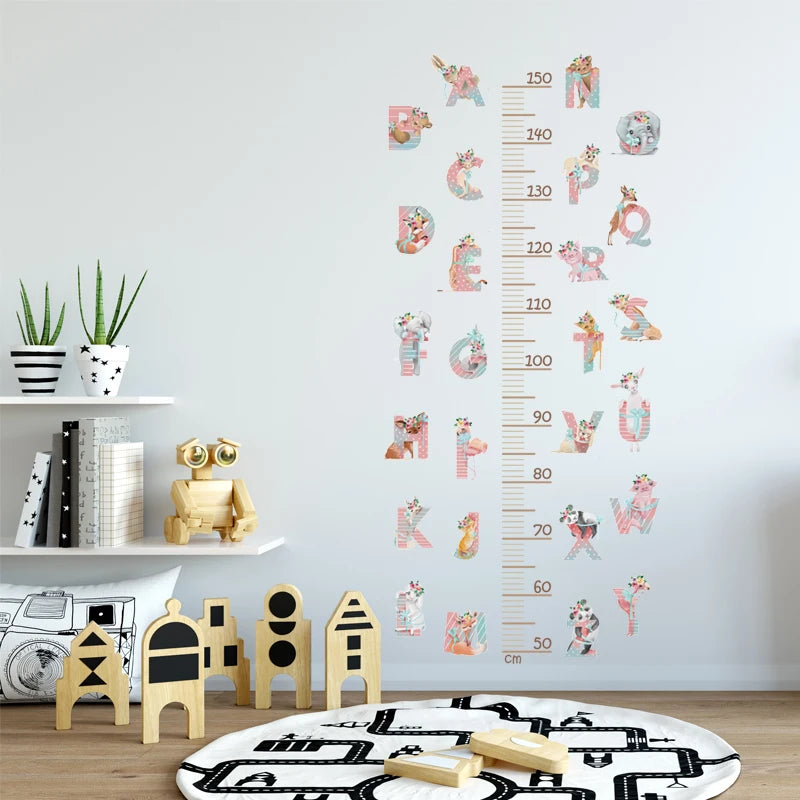 Cartoon Smile Animals Bear Lion Deer Hippo Stars Height Ruller Wall Stickers for Kids Room Boy Girl Room Nursery Wall Decals pvc-HomeDecorDecals_com