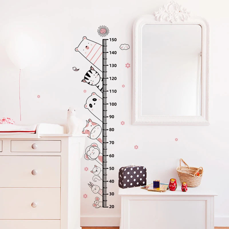 Simple Line Animals Cartoon Height Ruller Wall Stickers Grow Up Height Measure Wall Decals for kis Room Living Room Bedroom PVC-HomeDecorDecals_com