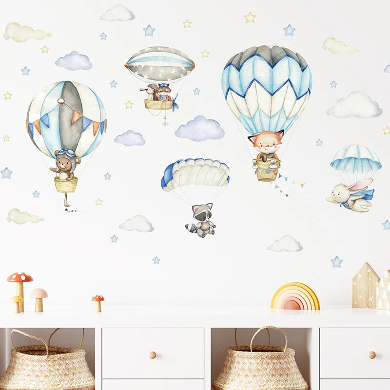 Watercolor Animals BalloonWall Stickers for Children's Room Blue Color for Kids Room Baby Nursery Room Wall Decals Boy Room-HomeDecorDecals_com