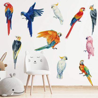 Hand-painted style Birds Wall Stickers Parrot Decal for Kids Nursery Bedroom Living Room Decor Art Removable Murals Wall Posters-HomeDecorDecals_com