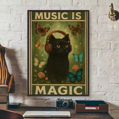 Cute Black Cat Art Are Poster Self-adhesive Art Waterproof Paper Sticker Coffee House Bar Dorm Room Wall Decor-HomeDecorDecals_com