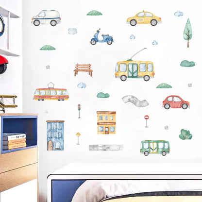 Cartoon Tree Bus Car Wall Stickers for Kids Room Home Decor Accessories Living Room Child Bedroom Decoration Baby Nursery-HomeDecorDecals_com