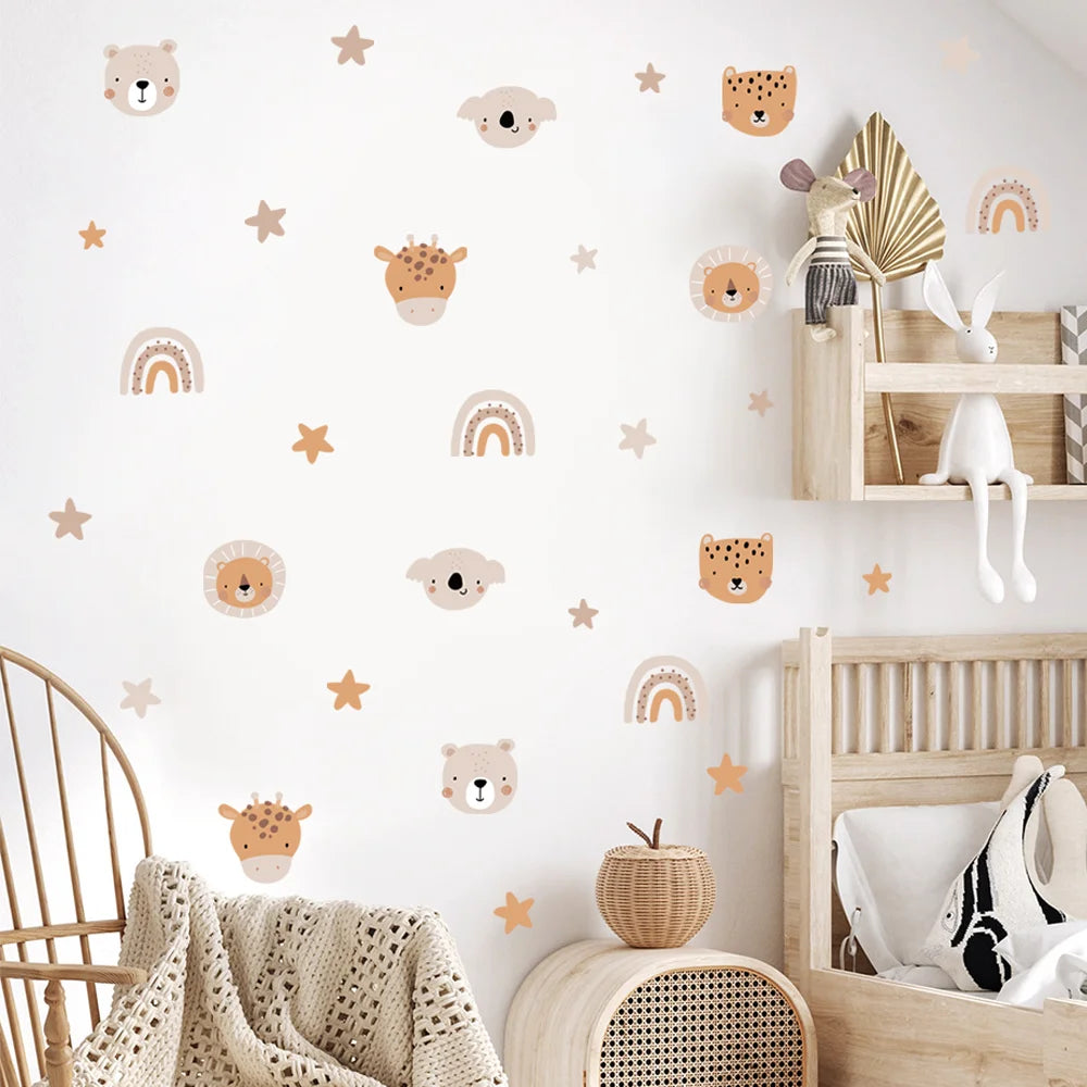 Cartoon Rainbow Bear Animals and Star Wall Decal | Home Decor displayed in room decor by HomeDecorDecals.
