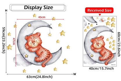 Cartoon Grey Baby Elephant Moon Gold Stars Wall Stickers for Kids Room Decor Nurserry Wall Decals Girl Boy Room Decorative-HomeDecorDecals_com