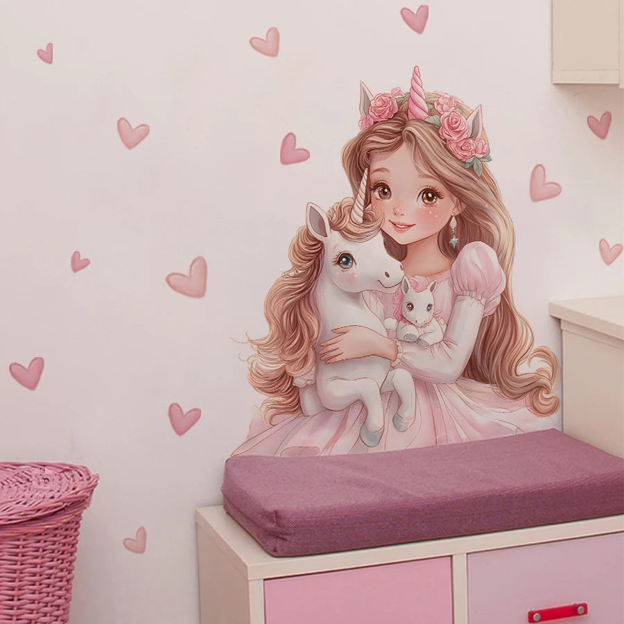 Magical Unicorn And Girl Wall Decal-HomeDecorDecals_com