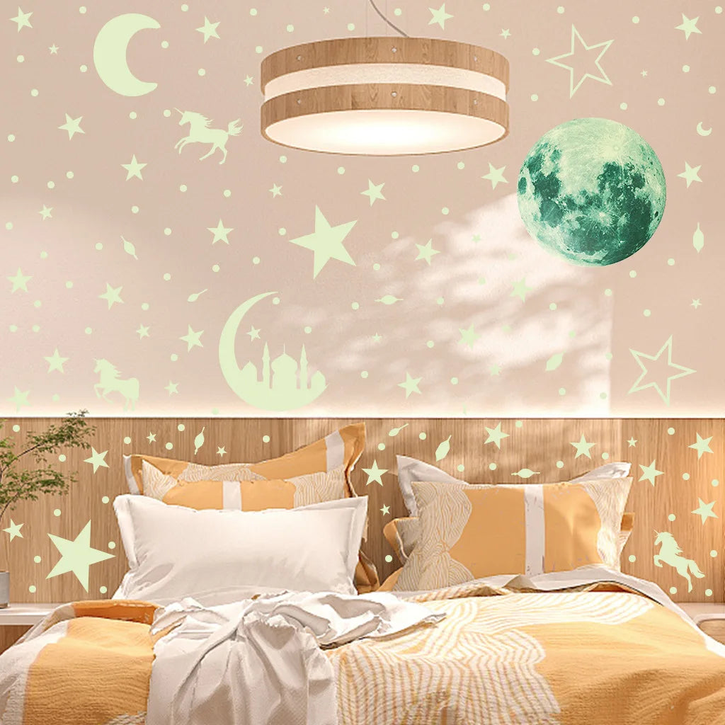 Luminous Moon and Stars Wall Stickers for Kids Room Baby Nursery Home Decoration Wall Decals Glow in the Dark Bedroom Ceiling-HomeDecorDecals_com