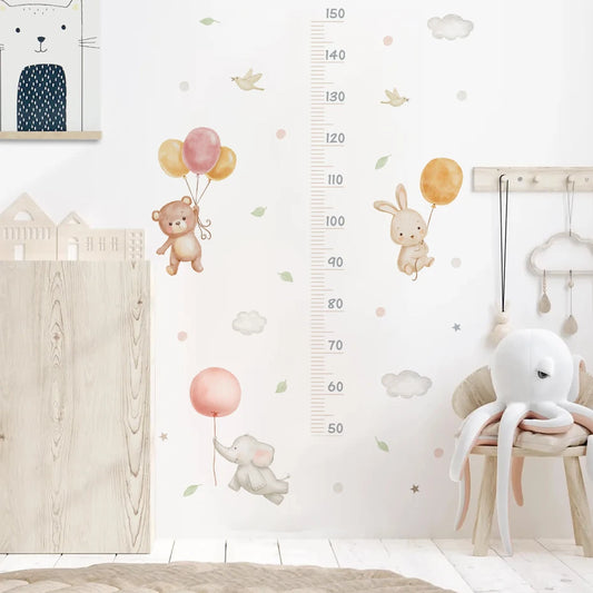 Cartoon Bear Rabbit Balloons and Clouds Wall Decal | Home Decor removable peel and stick wall decal by HomeDecorDecals.