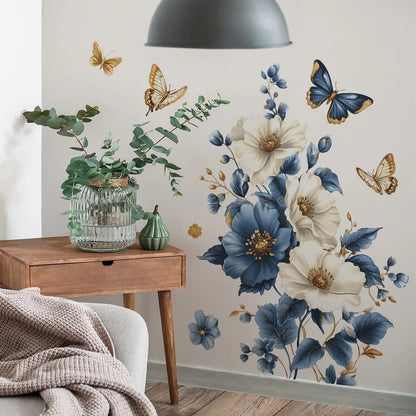 Simulated 3D Blue White Flowers Wall Decals Walls Vinyl Wall Art Decals Decor for Bedroom Living Room Decorations-HomeDecorDecals_com