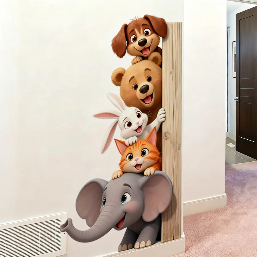Funny Animal Wall Stickers With Horse Bear Dog And Wolf, Removable Self-Adhesive Animal Door Decals For Bedroom Hallway Decor-HomeDecorDecals_com