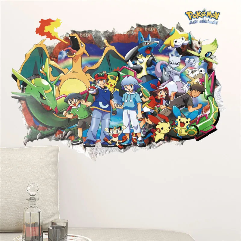 Cartoon Pikachu Wall Sticker For Kids Room Living Room Bedroom Wall Decoration Kids Gifts Door Sticker Cute Posters-HomeDecorDecals_com