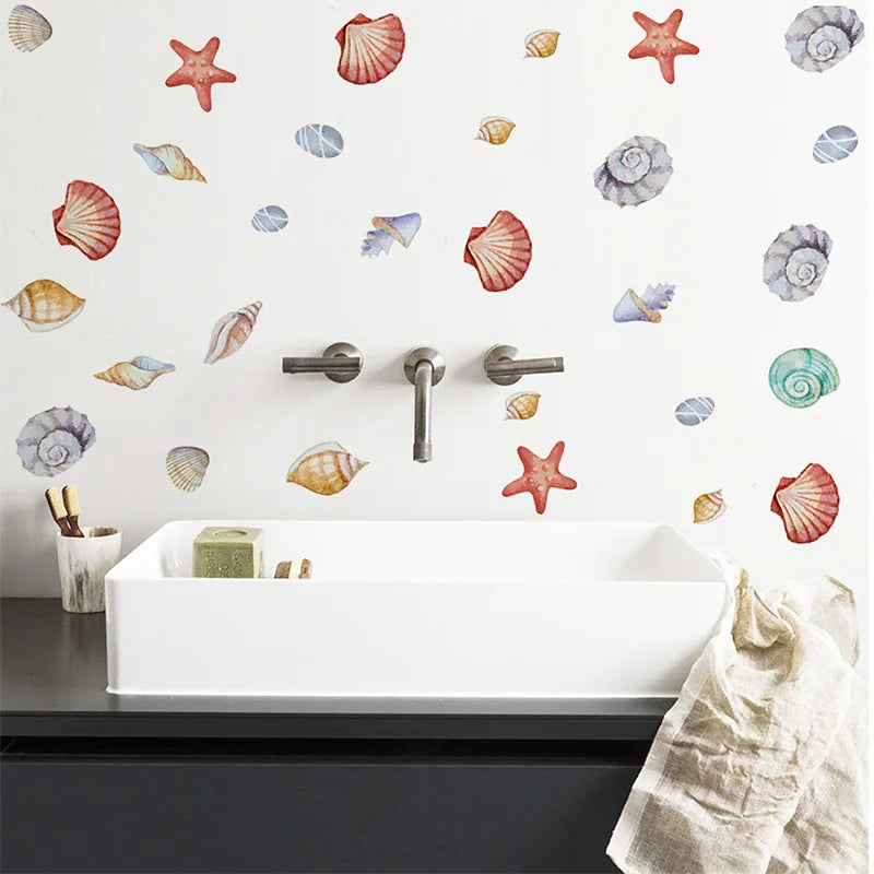 1X Beautiful Shell DIY Wall Stickers for Bathroom Decor Kids Removable Decals PVC Showcase Window Glass Tile Door Posters Mural-HomeDecorDecals_com