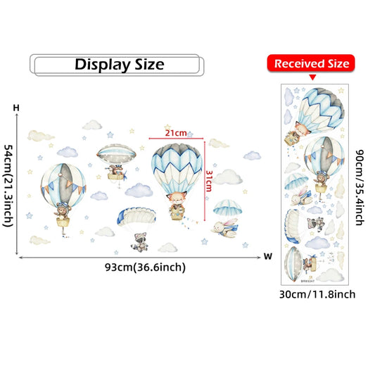 Watercolour Animals Blue Balloon Wall Decal | Kids Room Decor removable peel and stick wall decal by HomeDecorDecals.