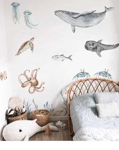 Underwater Sea Animals World Wall Decal | Home Decor removable peel and stick wall decal by HomeDecorDecals.