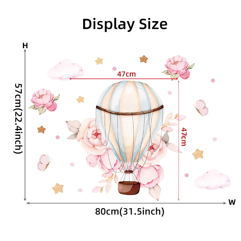 Pink Flower Hot Air Balloon Butterfly Wall Stickers for Kids Room Baby Nursery Wall Decals Bedroom Living Room Home Decor Murals-HomeDecorDecals_com