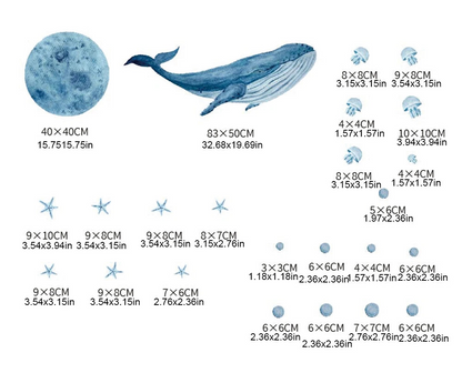 Large Watercolor Whales Wall Decals Ocean Medusa Animal Wall Sticker Under The Sea Theme Decals Nursery Kids Room Decor-HomeDecorDecals_com