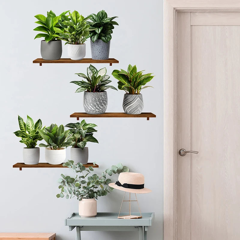 3Pcs/Set Fake Green Plants Potted Plant 3D Wall Stickers Waterproof Self Adhesive Decals Living Room Study Office Decor-HomeDecorDecals_com