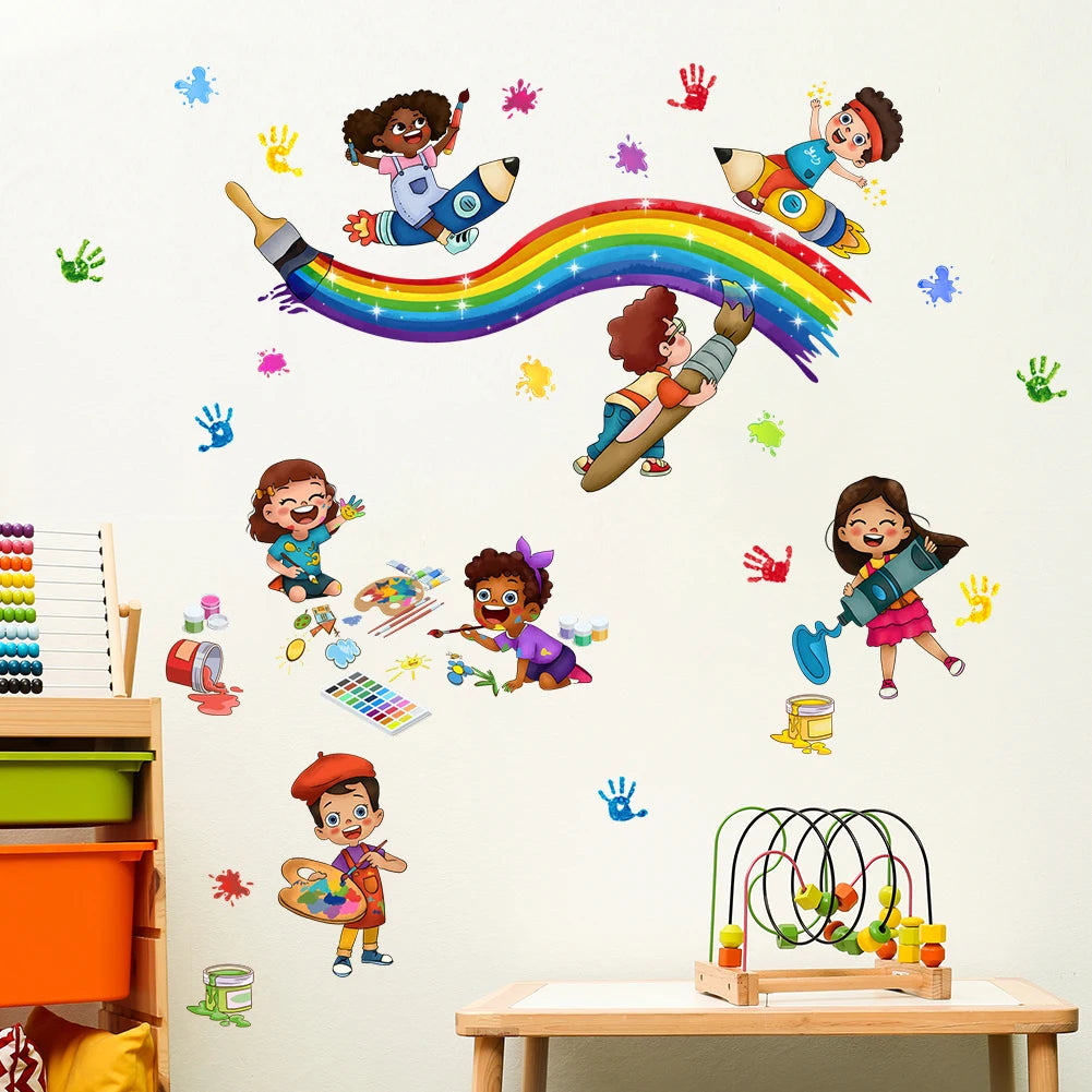 Happy Childhood Graffiti Palm Print Wall Stickers Children's Room Children's Wall Stickers Boys Nursery Room Decoration-HomeDecorDecals_com