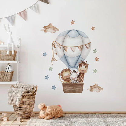 Watercolour giraffe Hot Air Balloon Wall Stickers for Baby Nursery Room Decals Baby Girls Bears Cartoon Animals Kids Stickers-HomeDecorDecals_com