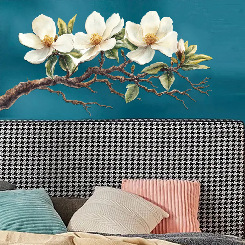 Elegant White Magnolia Blossom Wall Decal | Home Decor design details by HomeDecorDecals.