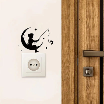 Moon Fishing Silhouette Wall Decal | Room Decor by HomeDecorDecals.