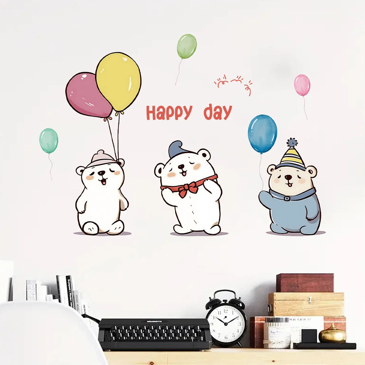 1pcs Cartoon Cute Balloon Bear Pattern Removable PVC Wall Stickers for Kids Room Decor Wall Decals Bedroom Decoration-HomeDecorDecals_com