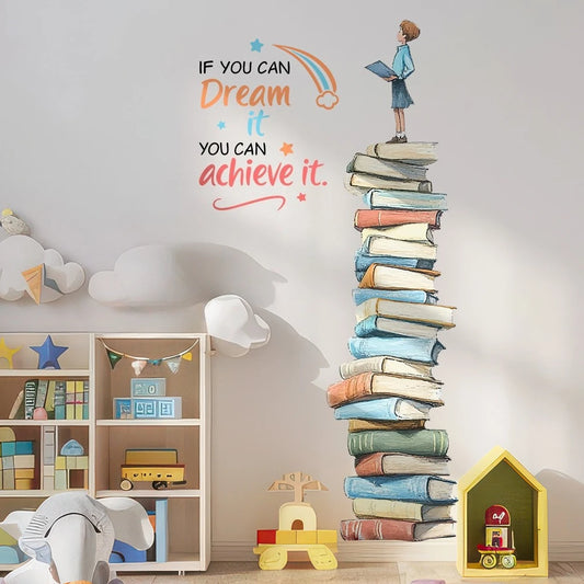 1PC Boys Standing on A Book Wall Sticker English Proverbs Self-adhesive for Bedroom Study Children's Room Nursery Decoration-HomeDecorDecals_com