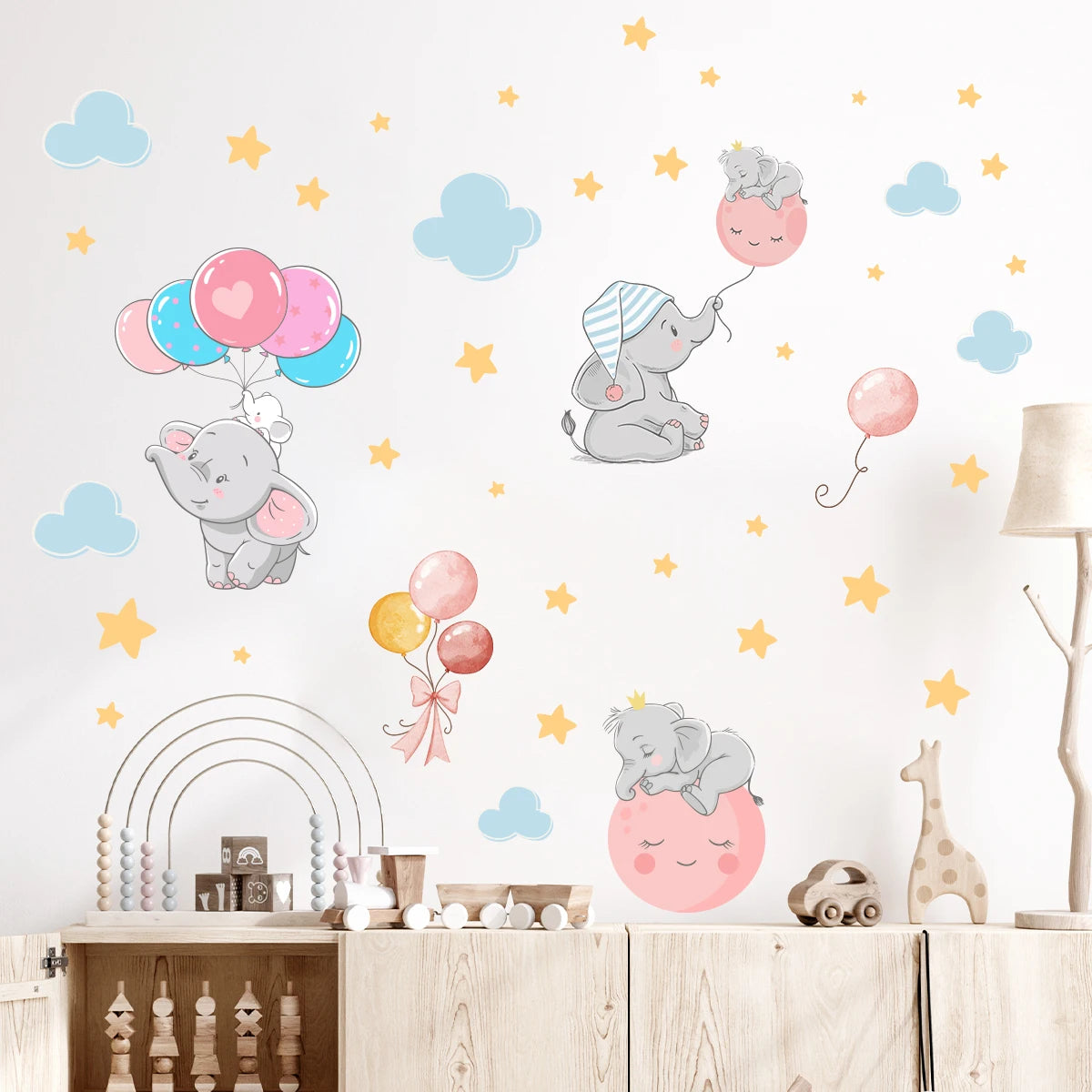 Cartoon Balloon Elephant Wall Stickers Baby Room Star Home Decor Accessories Living Room Bedroom Background Kids Room Decoration-HomeDecorDecals_com